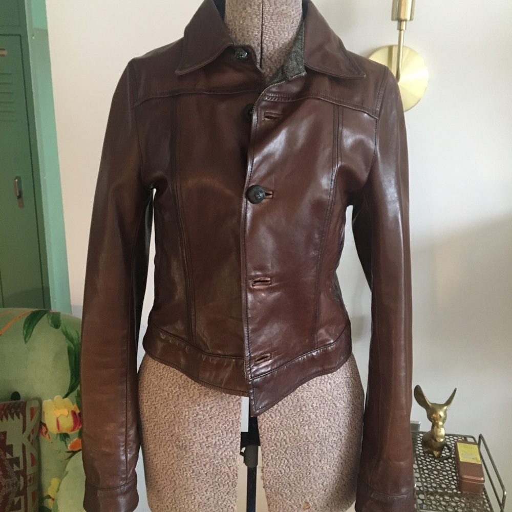 Italian Leather Brown Jacket Blue Deep Size XS/S